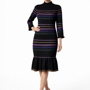 Shoshanna “Evette” Metallic Stripe Knit Midi Dress – Size L